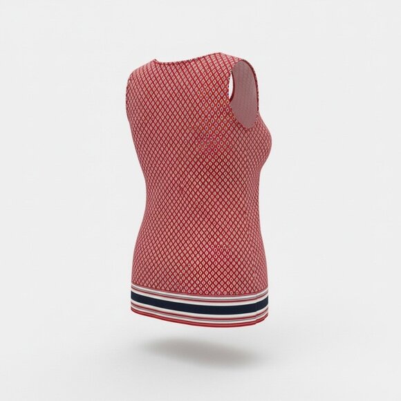 Croft & Barrow Red Geometric Sleeveless Shift Dress V Neck Size L Stretch - Picture 3 of 14